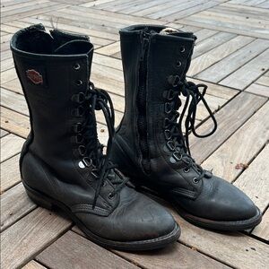 Black Leather Lace-Up Boots